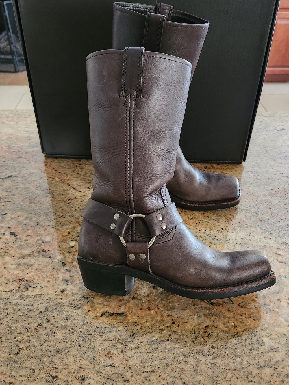 Frye Harness 12R Smoke Grey Moto Western Boho Leather Boots  Dark Grey US 7